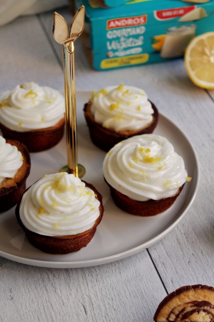 Muffins marbrés chocolat citron glaçage citron vegan sans gluten sans lactose sans lait végétarien végétalien recette Andros