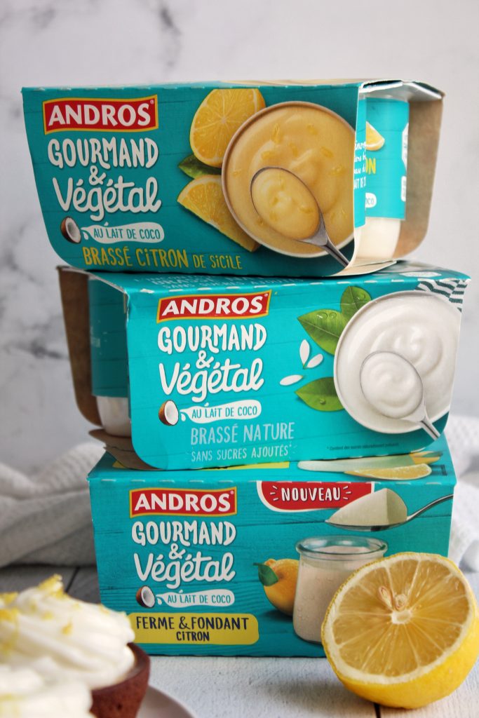 Muffins marbrés chocolat citron glaçage citron vegan sans gluten sans lactose sans lait végétarien végétalien recette Andros
