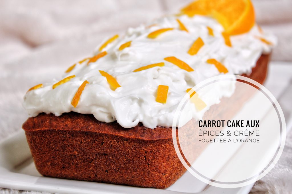 Carrot Cake cannelle gingembre vanille crème fouettée orange vegan végétarien végétalien sans gluten sans lactose sans œufs