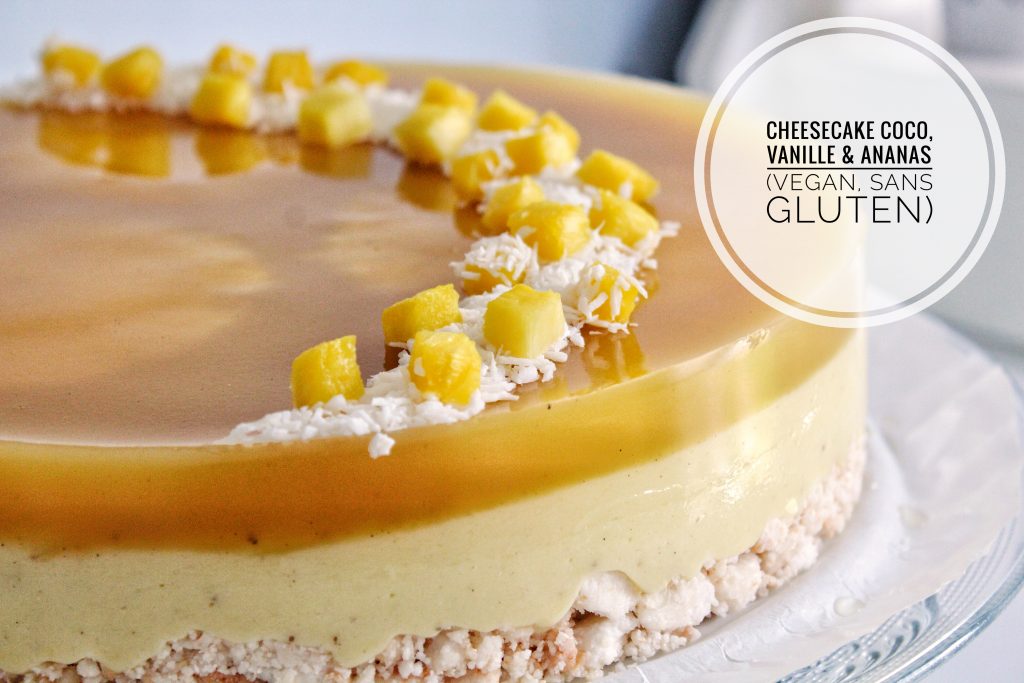Cheesecake coco vanille ananas vegan végétarien sans gluten sans lactose sans cuisson sans oeuf