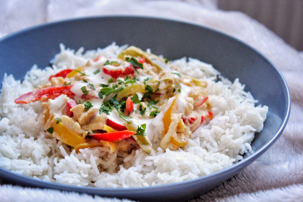 Curry rouge thaï poivrons poulet gingembre citronnelle pst vegan sans gluten sans lactose sans viande