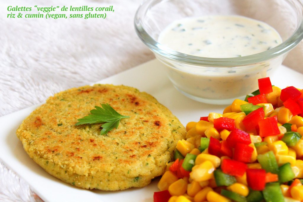 Galettes veggie lentilles corail, riz, cumin vegan sans gluten sans lactose végétarien