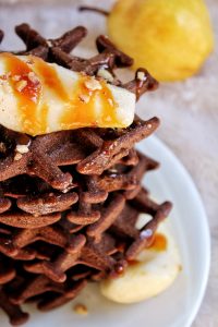 Gaufres chocolat caramel beurre salé poire pralin vegan sans gluten sans lactose sans œufs végétarien