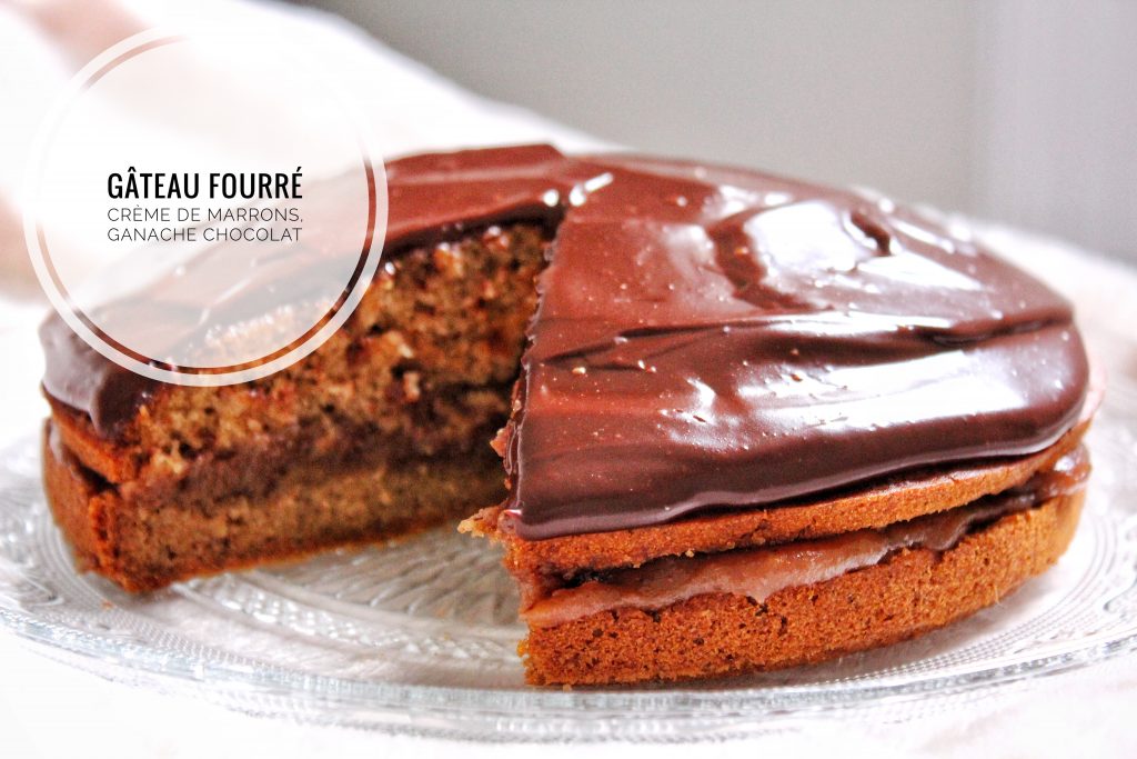 Gâteau au yaourt fourré crème marrons ganache chocolat vegan sans gluten sans lactose sans œufs