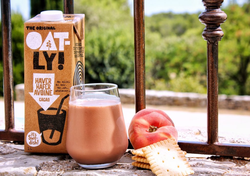 Goûter oatly chocolat pêche biscuits vegan sans gluten sans lactose végétarien