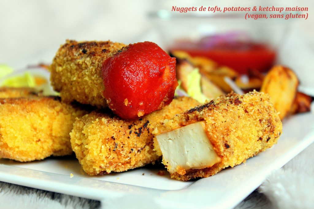 Nuggets de tofu potatoes au four ketchup maison vegan sans gluten sans lactose végétarien
