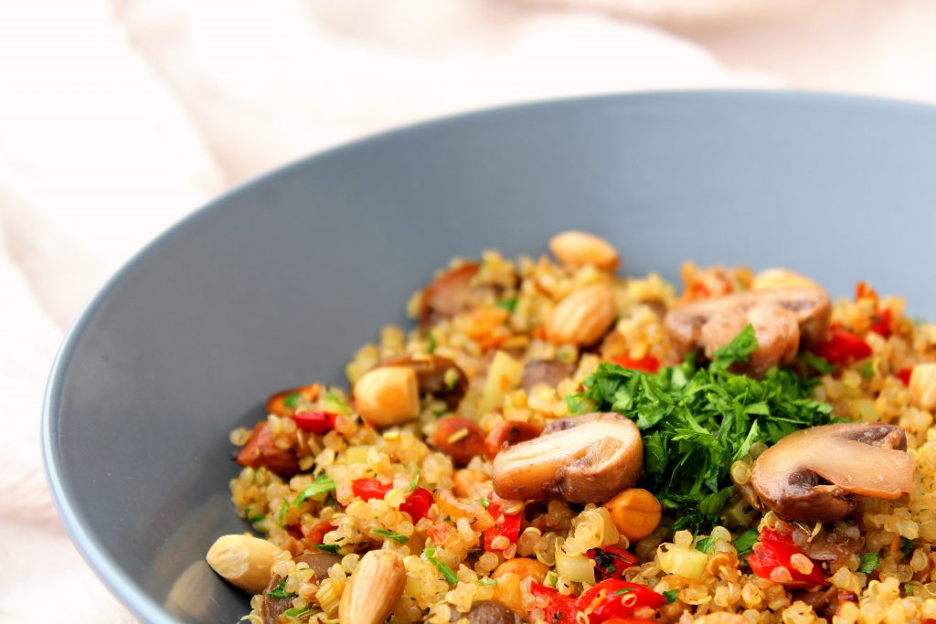 Poêlée quinoa fenouil champignon amandes vegan sans gluten sans lactose végétarien