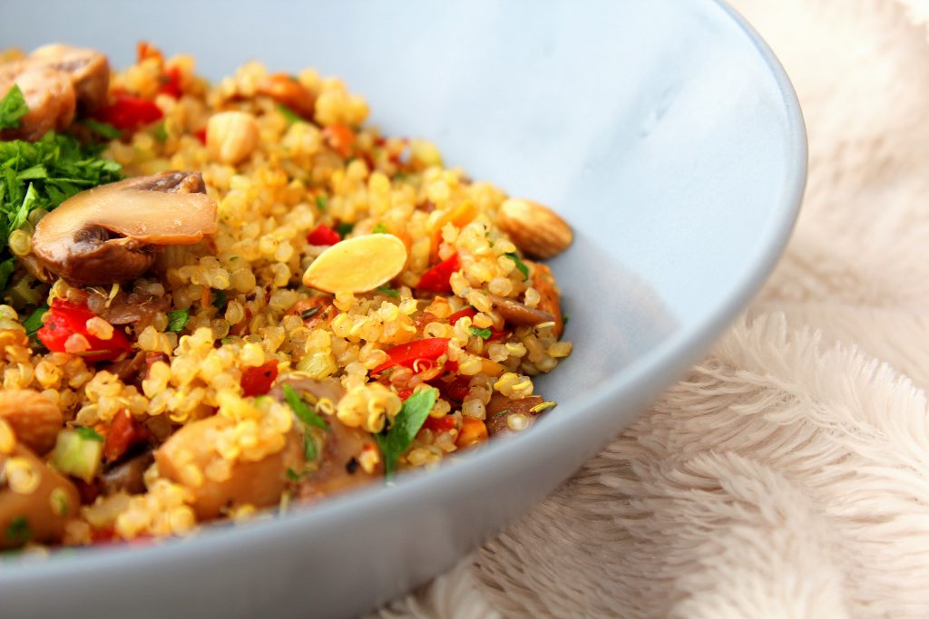 Poêlée quinoa fenouil champignon amandes vegan sans gluten sans lactose végétarien