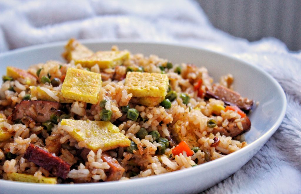 Riz cantonnais vegan végétarien sans gluten sans lactose sans viande
