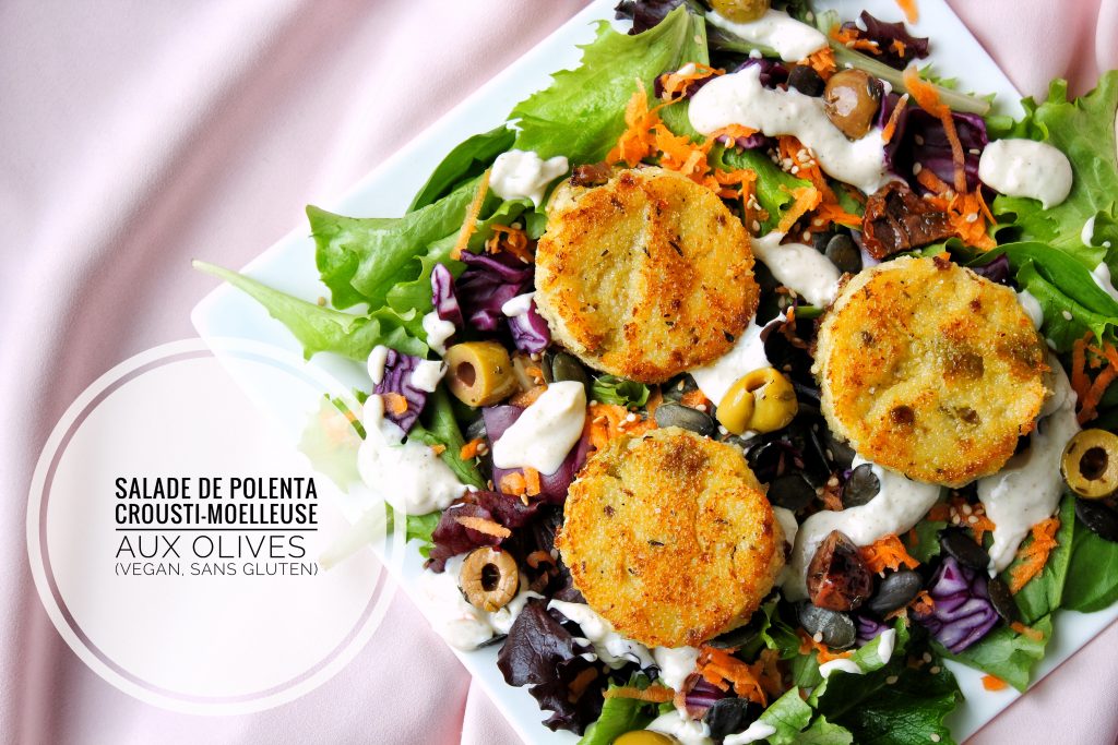 salade de polenta crousti-moelleuse aux olives vegan sans gluten sans lactose végétarien