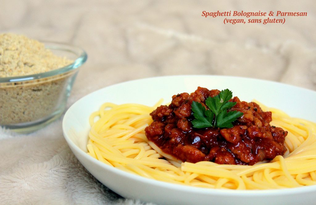 Spaghetti bolognaise vegan sans gluten sans lactose végétarien protéines soja texturées