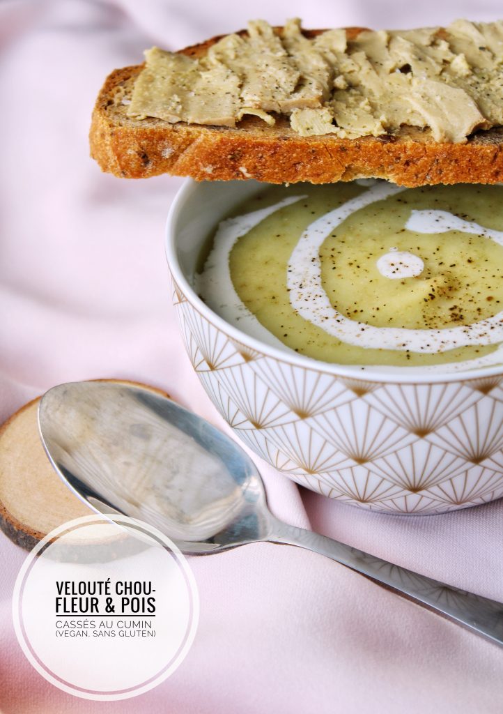 Velouté chou-fleur et pois cassés au cumin vegan sans gluten sans lactose végétarien