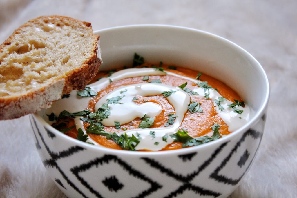 Velouté tomate patate douce haricots blancs vegan sans gluten sans lactose végétarien