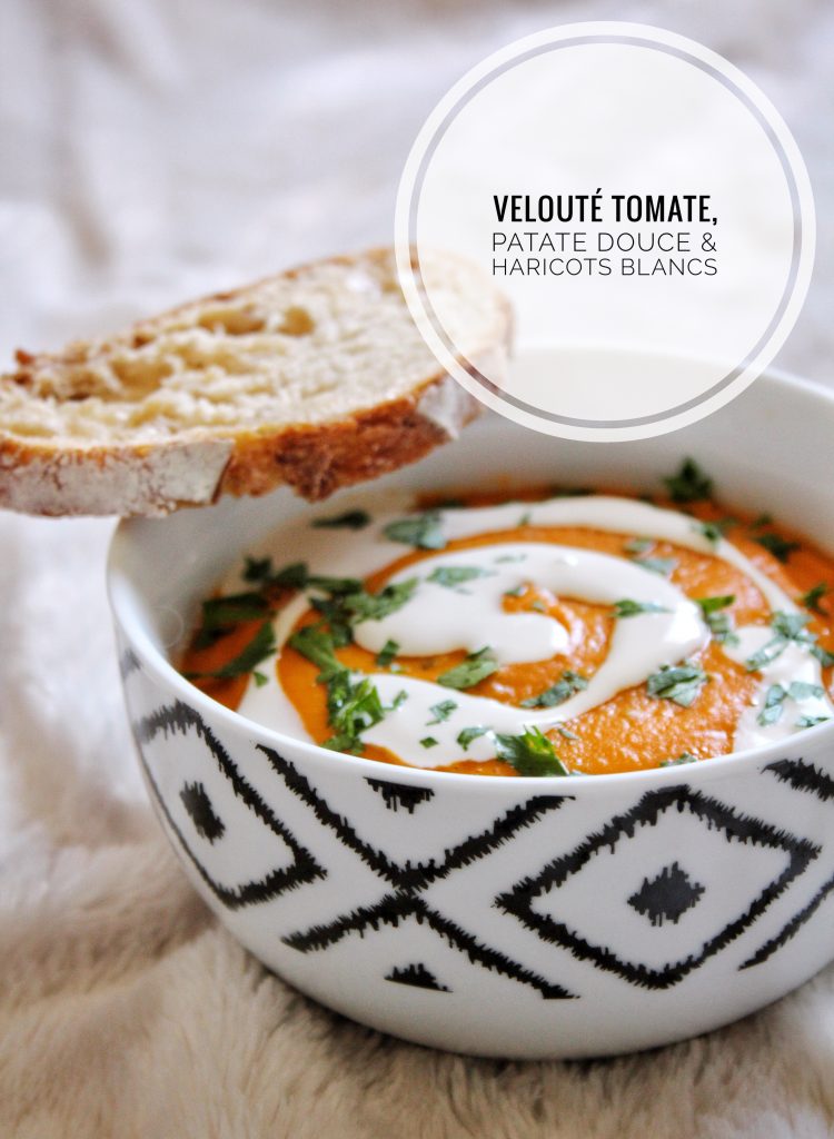 Velouté tomate patate douce haricots blancs vegan sans gluten sans lactose végétarien